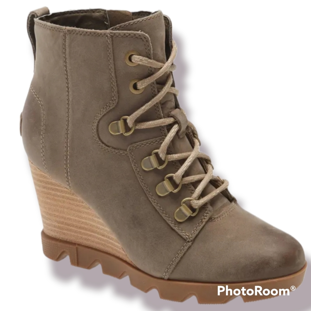 Sorel Joan Of Arc Uptown Waterproof Wedge In Khaki - Picture 2 of 11